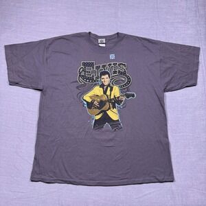 VTG Liquid Blue Elvis‎ Presley Rock and Roll Guitarist Graphic T Shirt Mens 2XL